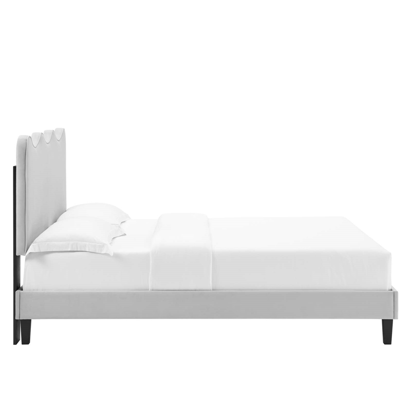 Pemberly Row Modern Velvet Twin Platform Bed in Light Gray