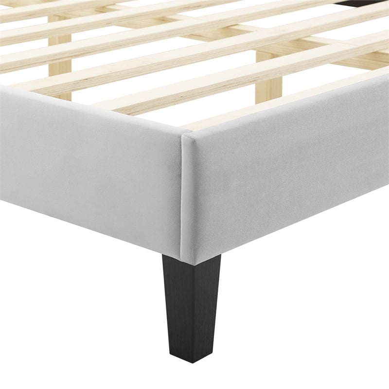 Pemberly Row Modern Velvet Twin Platform Bed in Light Gray