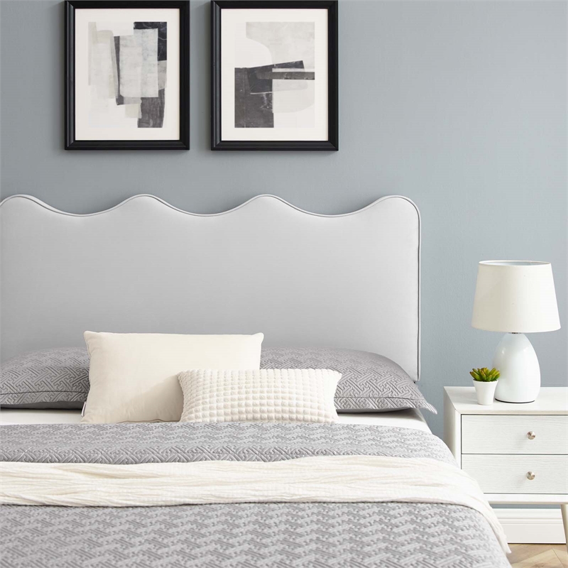 Pemberly Row Modern Velvet Twin Platform Bed in Light Gray