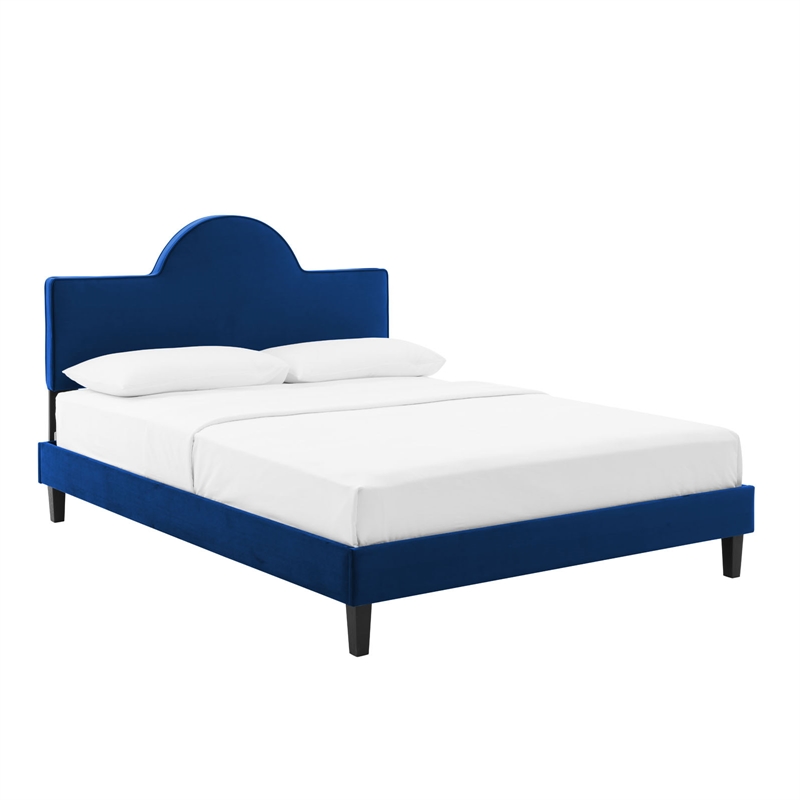 Pemberly Row Modern Performance Velvet Full Bed in Navy Upholstery