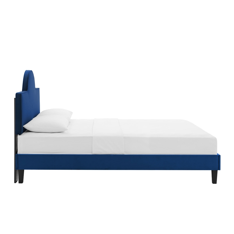 Pemberly Row Modern Performance Velvet Full Bed in Navy Upholstery