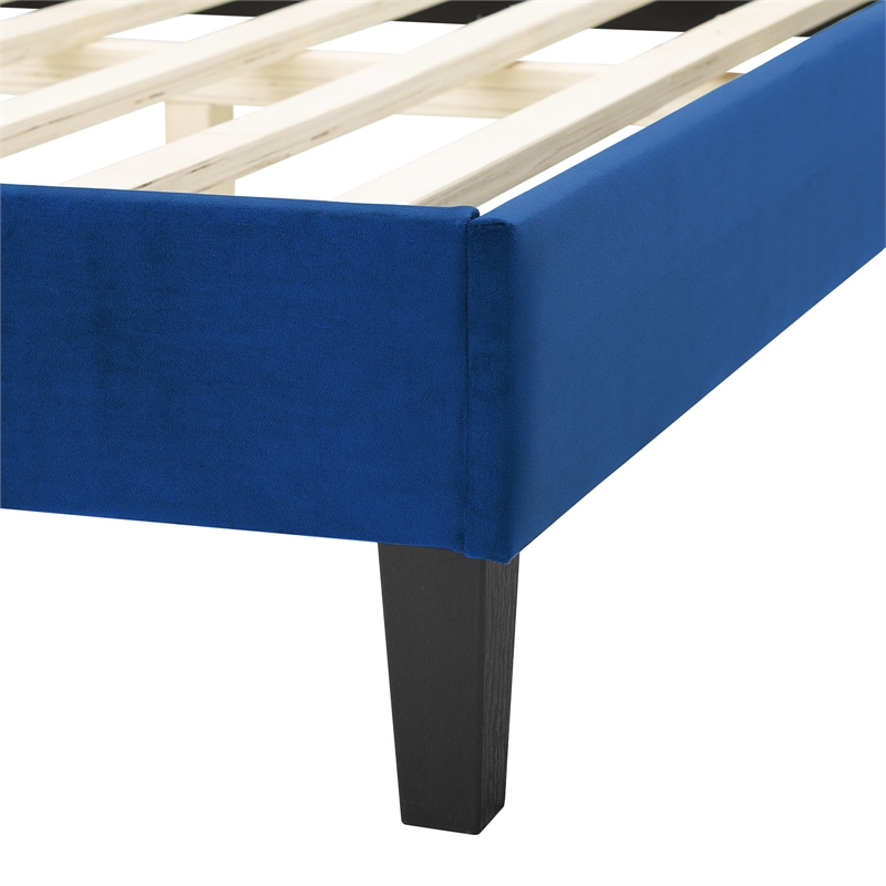 Pemberly Row Modern Performance Velvet Full Bed in Navy Upholstery