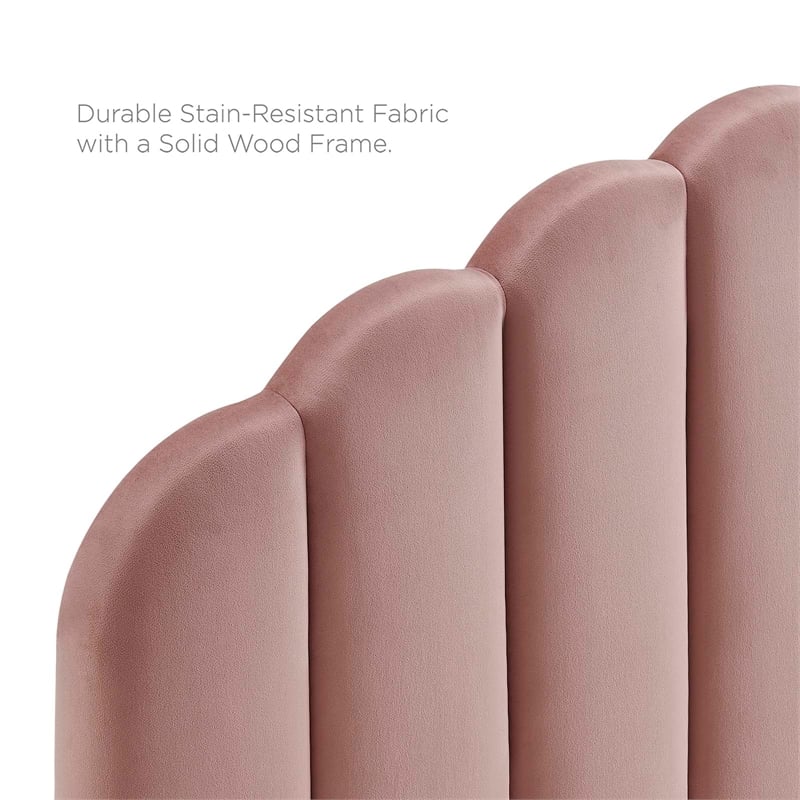 Pemberly Row Velvet Twin Platform Bed with Tufted Headboard in Dusty Rose