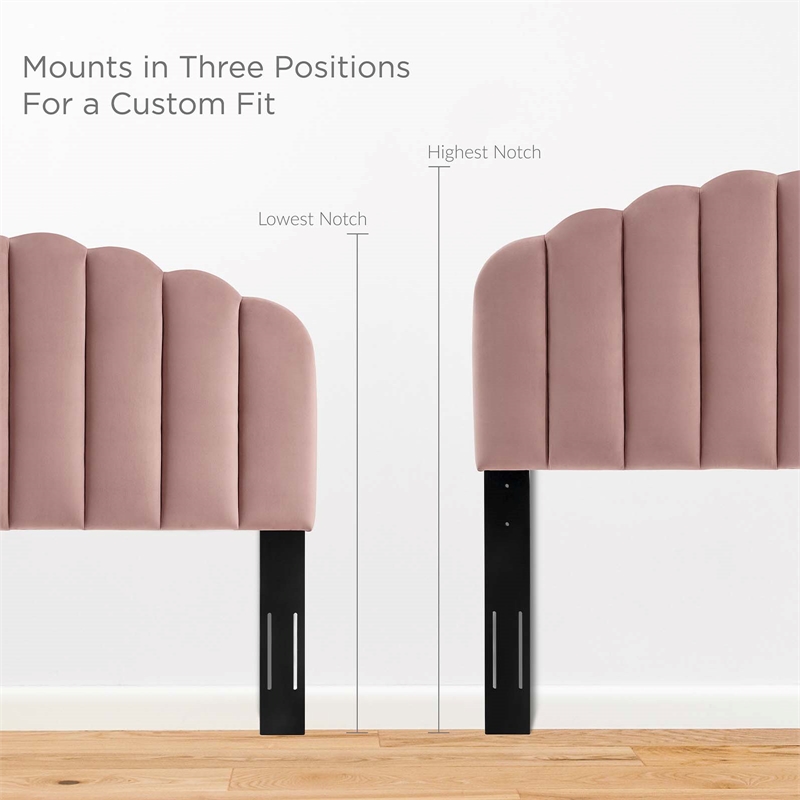 Pemberly Row Velvet Twin Platform Bed with Tufted Headboard in Dusty Rose