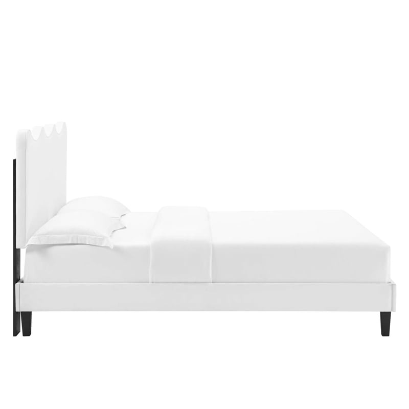 Pemberly Row Modern Performance Velvet Queen Platform Bed in White