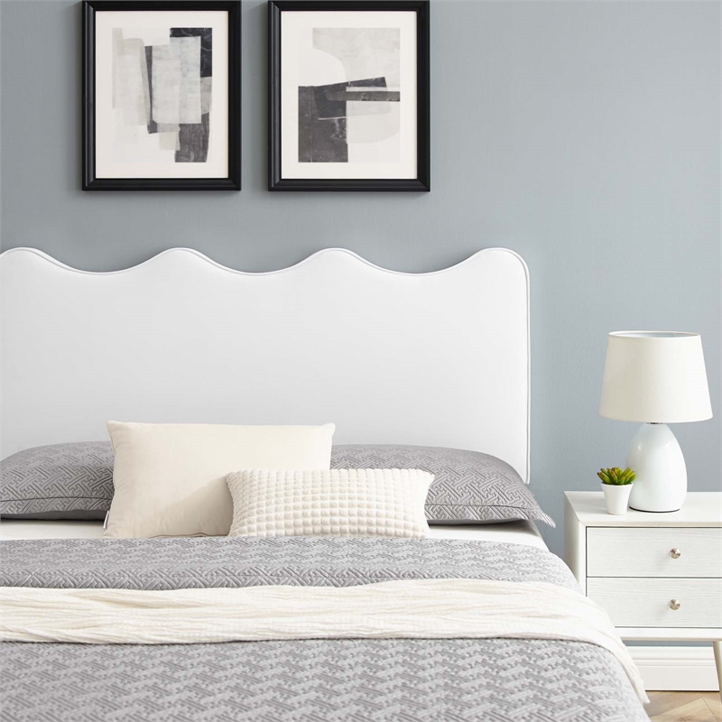 Pemberly Row Modern Performance Velvet Queen Platform Bed in White