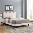 Pemberly Row Modern Performance Velvet Queen Platform Bed in Pink