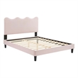 Pemberly Row Modern Performance Velvet Queen Platform Bed in Pink