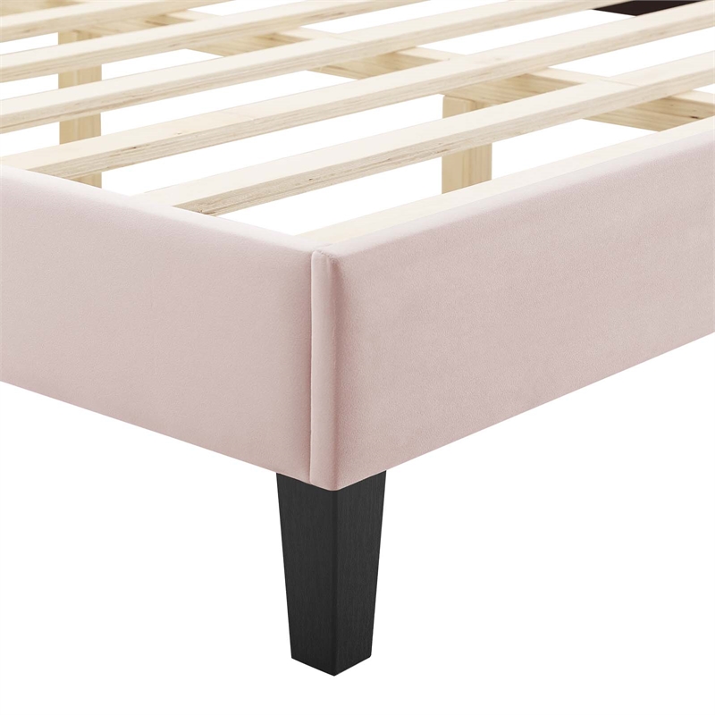 Pemberly Row Modern Performance Velvet Queen Platform Bed in Pink