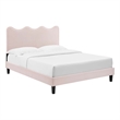 Pemberly Row Modern Performance Velvet Queen Platform Bed in Pink