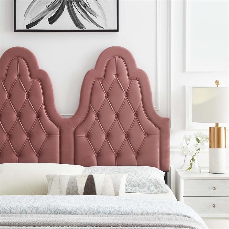 Pemberly Row Tufted Performance Velvet Twin Headboard in Dusty Rose