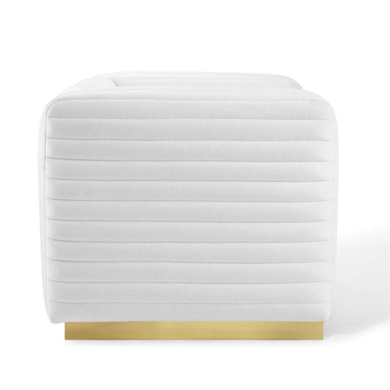Pemberly Row Channel Tufted Performance Velvet Lounge Armchair in White