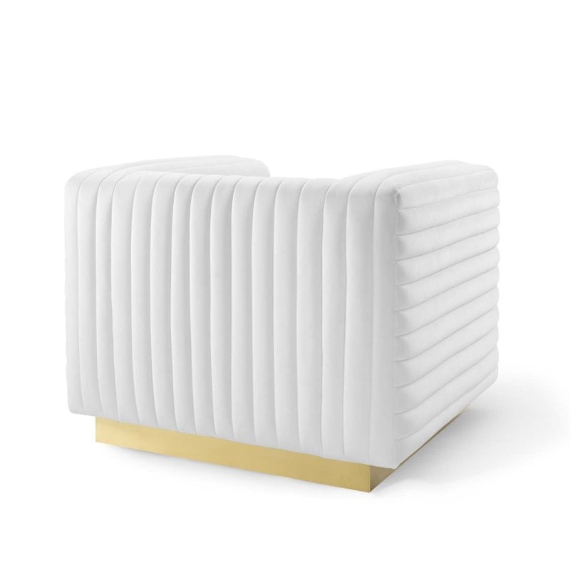 Pemberly Row Channel Tufted Performance Velvet Lounge Armchair in White