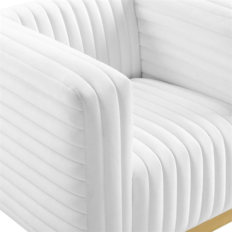 Pemberly Row Channel Tufted Performance Velvet Lounge Armchair in White