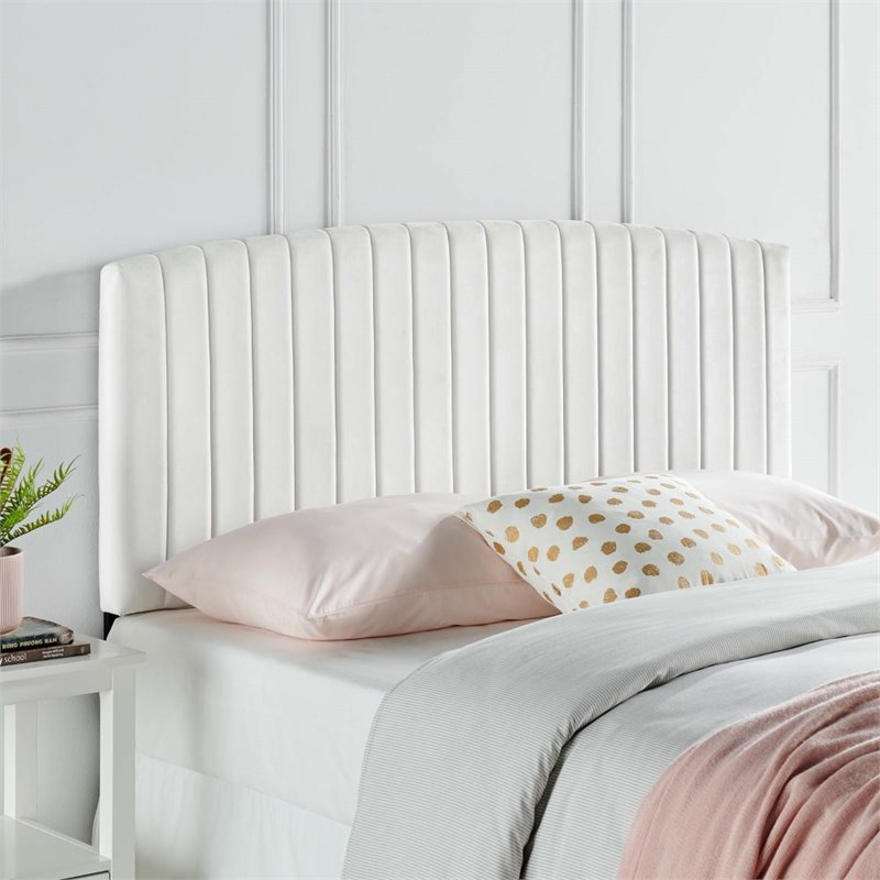 Pemberly Row Full/Queen Channel Tufted Velvet Headboard in White