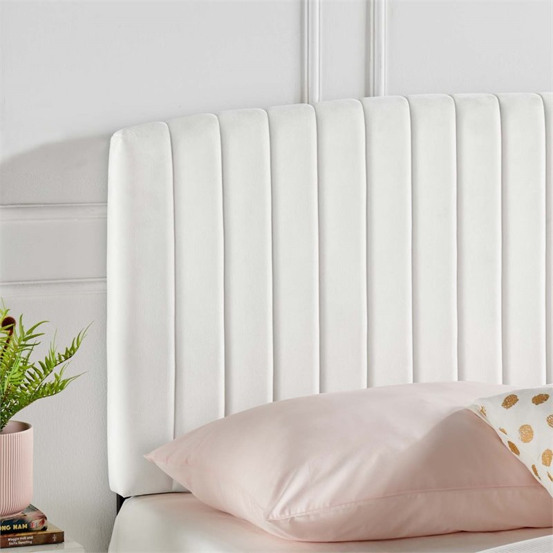 Pemberly Row Full/Queen Channel Tufted Velvet Headboard in White