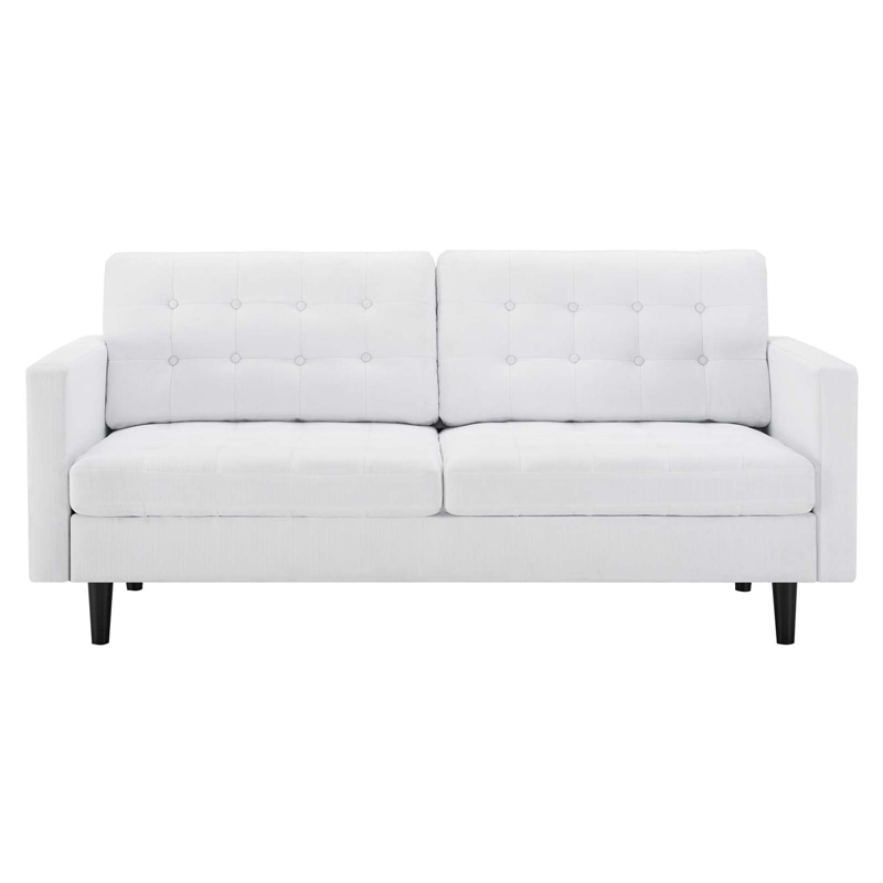 Pemberly Row Fabric Upholstered Tufted Sofa in White and Black