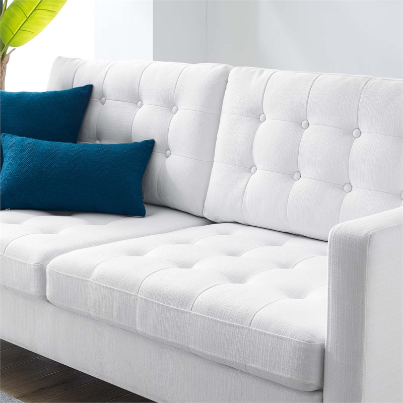 Pemberly Row Fabric Upholstered Tufted Sofa in White and Black