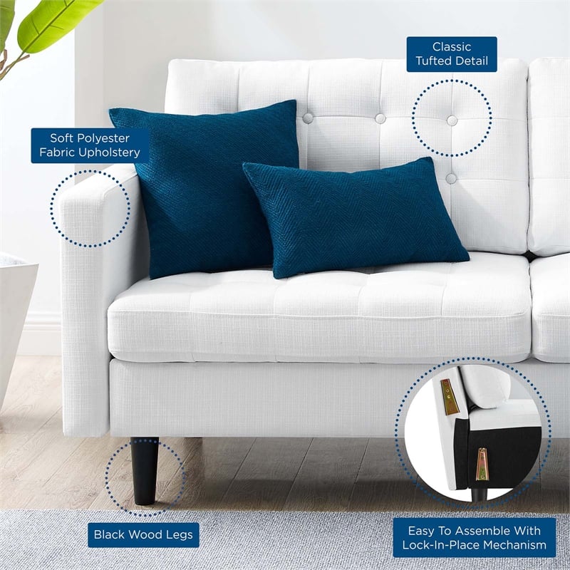 Pemberly Row Fabric Upholstered Tufted Sofa in White and Black
