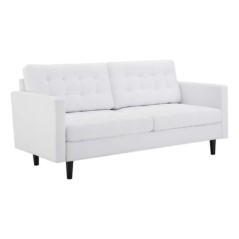Pemberly Row Fabric Upholstered Tufted Sofa in White and Black