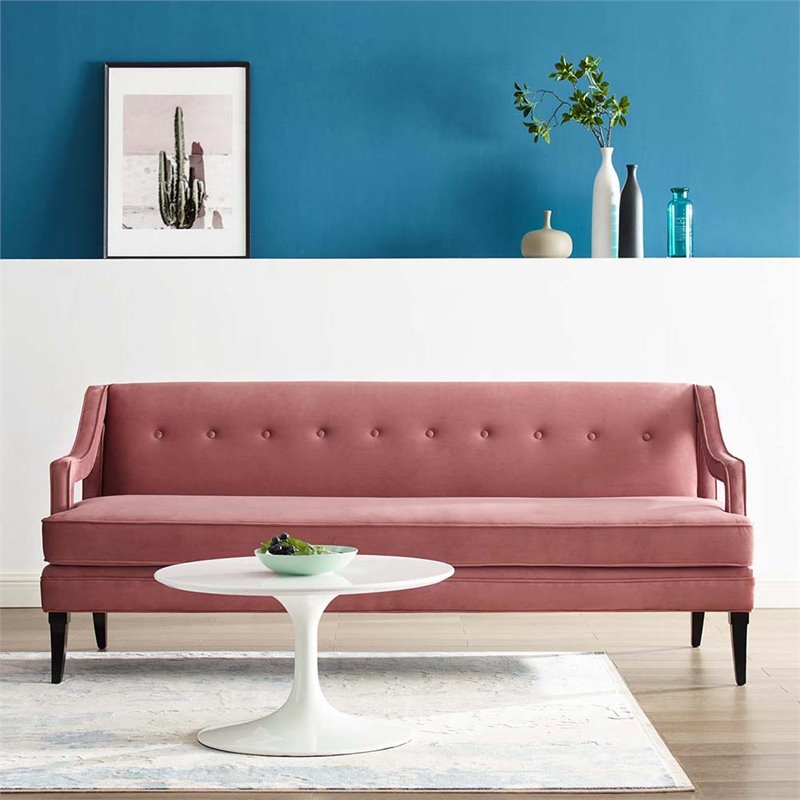 Pemberly Row Tufted Performance Velvet Sofa in Dusty Rose