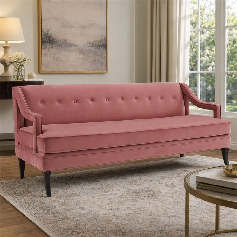 Pemberly Row Tufted Performance Velvet Sofa in Dusty Rose