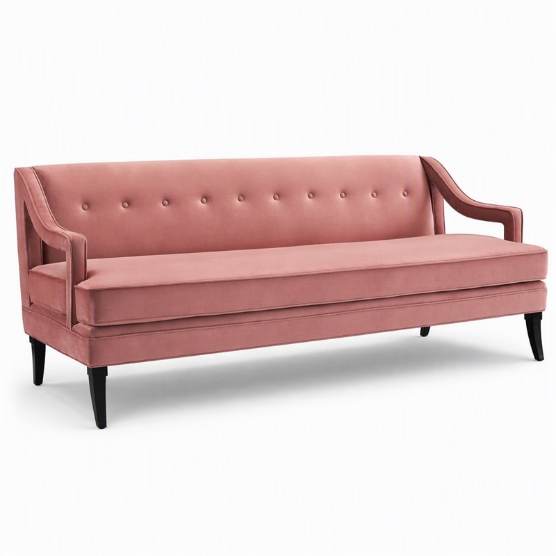 Pemberly Row Tufted Performance Velvet Sofa in Dusty Rose