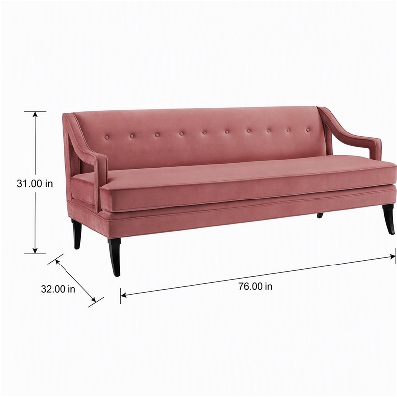 Pemberly Row Tufted Performance Velvet Sofa in Dusty Rose