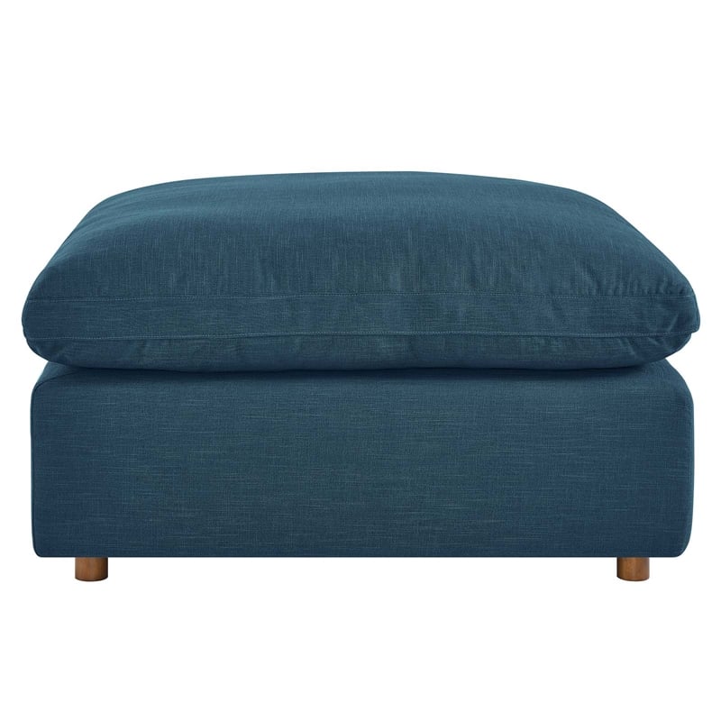Pemberly Row Modern Fabric Ottoman in Azure with Linen Texture