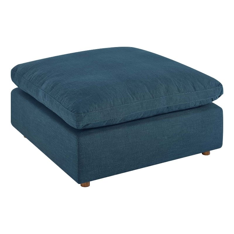 Pemberly Row Modern Fabric Ottoman in Azure with Linen Texture