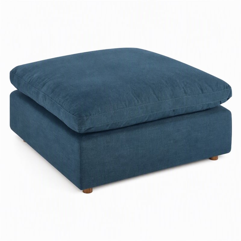 Pemberly Row Modern Fabric Ottoman in Azure with Linen Texture