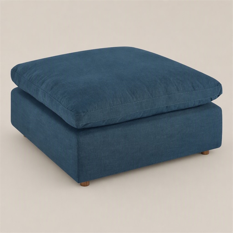 Pemberly Row Modern Fabric Ottoman in Azure with Linen Texture