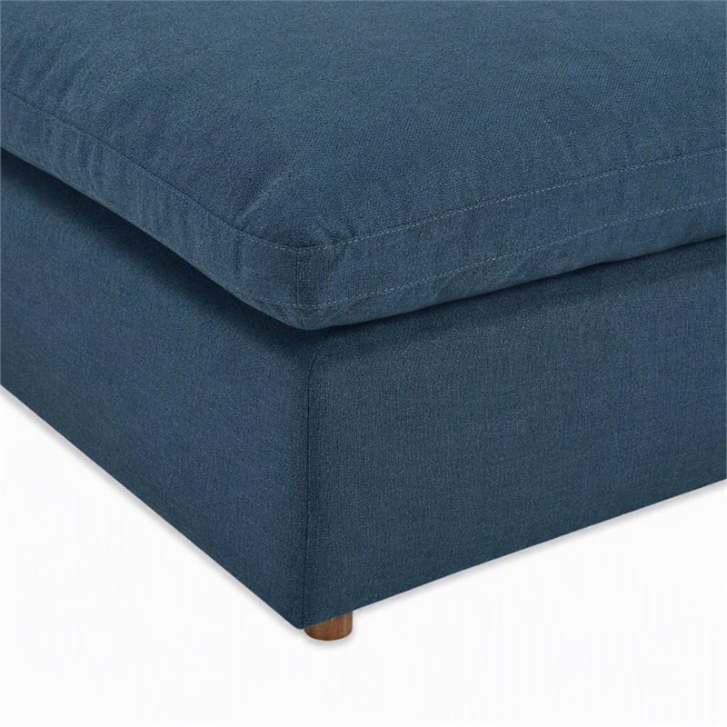 Pemberly Row Modern Fabric Ottoman in Azure with Linen Texture