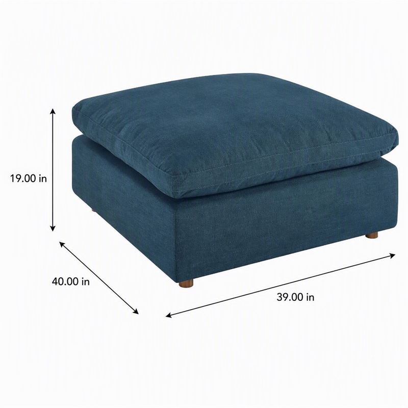 Pemberly Row Modern Fabric Ottoman in Azure with Linen Texture