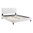 Pemberly Row Velvet Channel Tufted Full Platform Bed in White