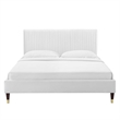 Pemberly Row Velvet Channel Tufted Full Platform Bed in White