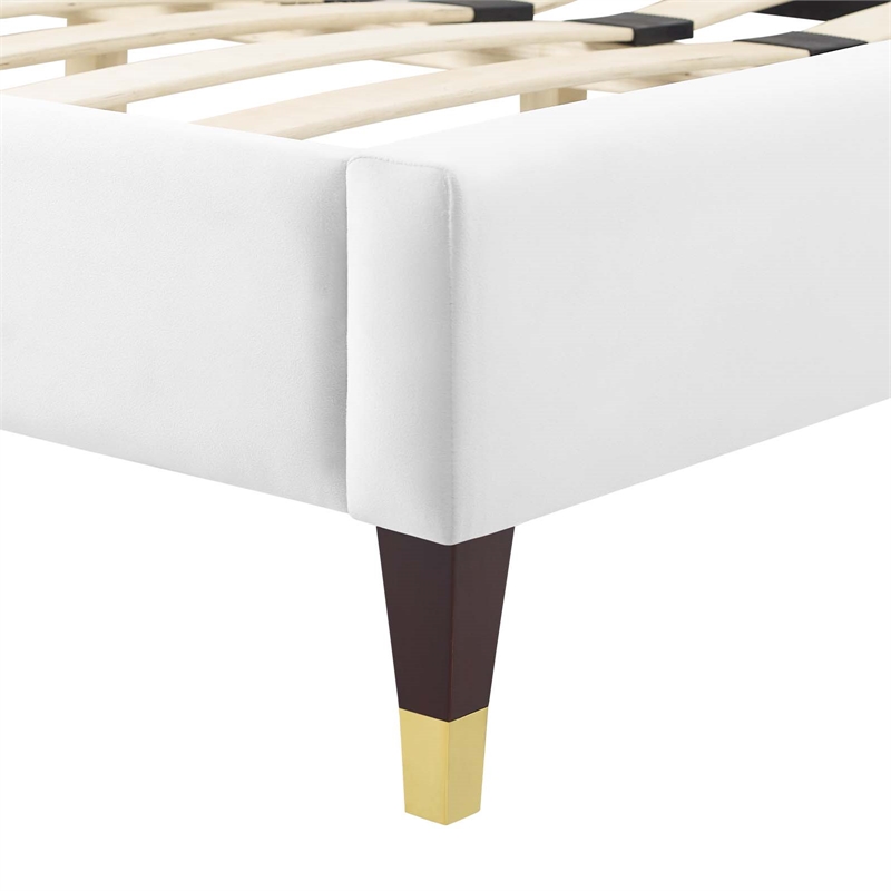 Pemberly Row Velvet Channel Tufted Full Platform Bed in White