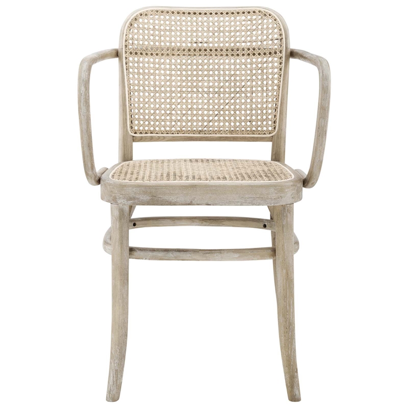 Pemberly Row Rattan Dining Chair with Elm Wood Frame in Gray/Natural