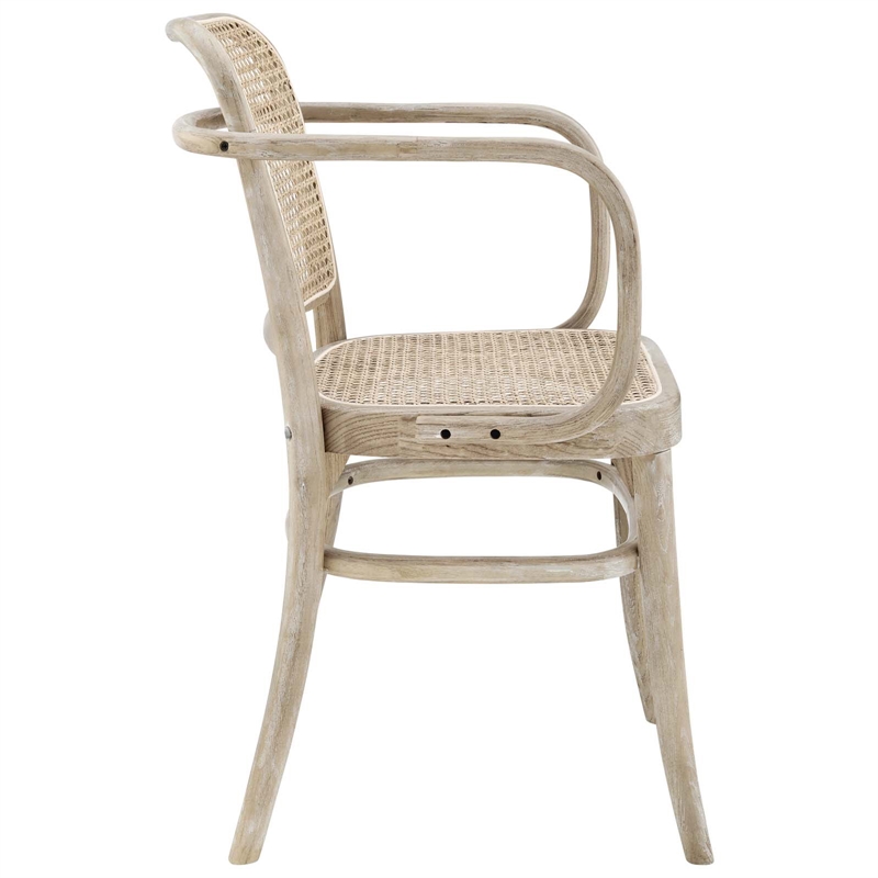 Pemberly Row Rattan Dining Chair with Elm Wood Frame in Gray/Natural