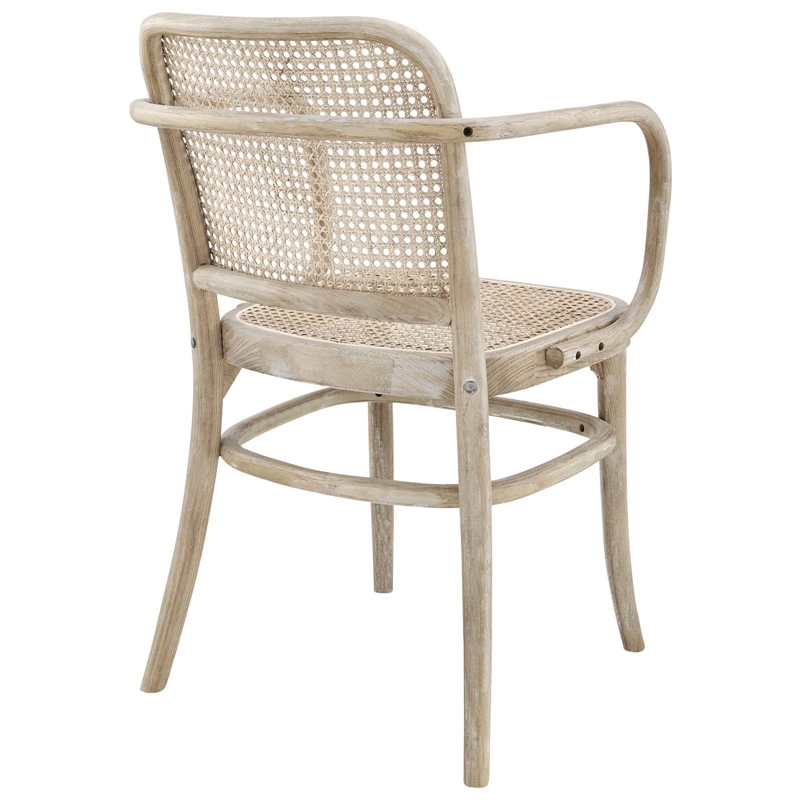 Pemberly Row Rattan Dining Chair with Elm Wood Frame in Gray/Natural