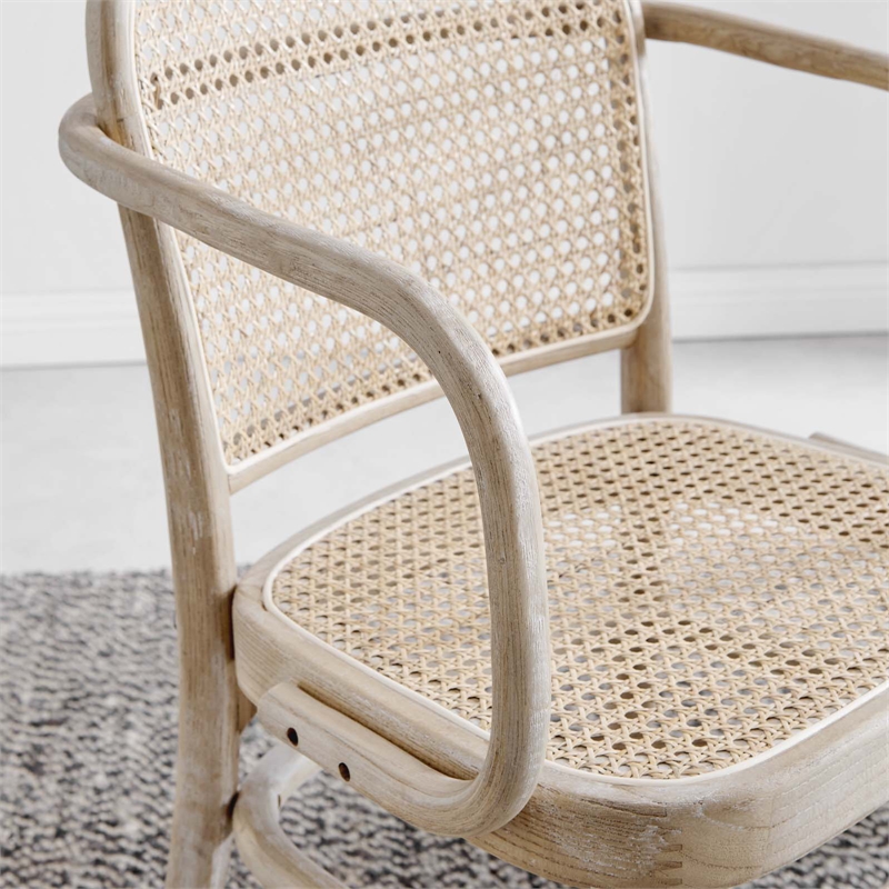 Pemberly Row Rattan Dining Chair with Elm Wood Frame in Gray/Natural