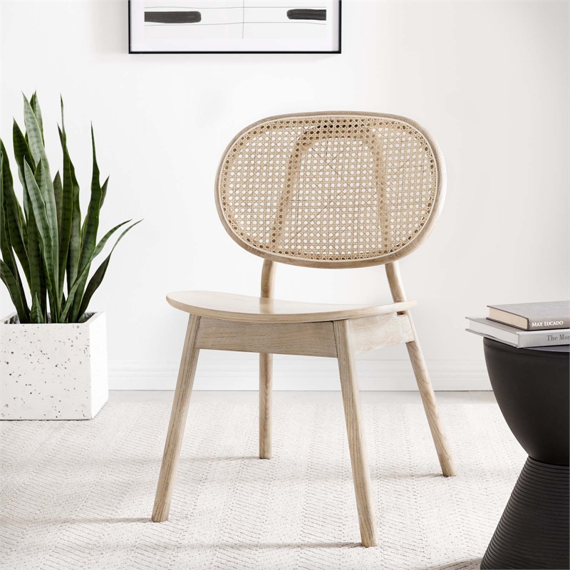 Pemberly Row Modern Rattan Side Chair with Elm Wood Frame in Gray
