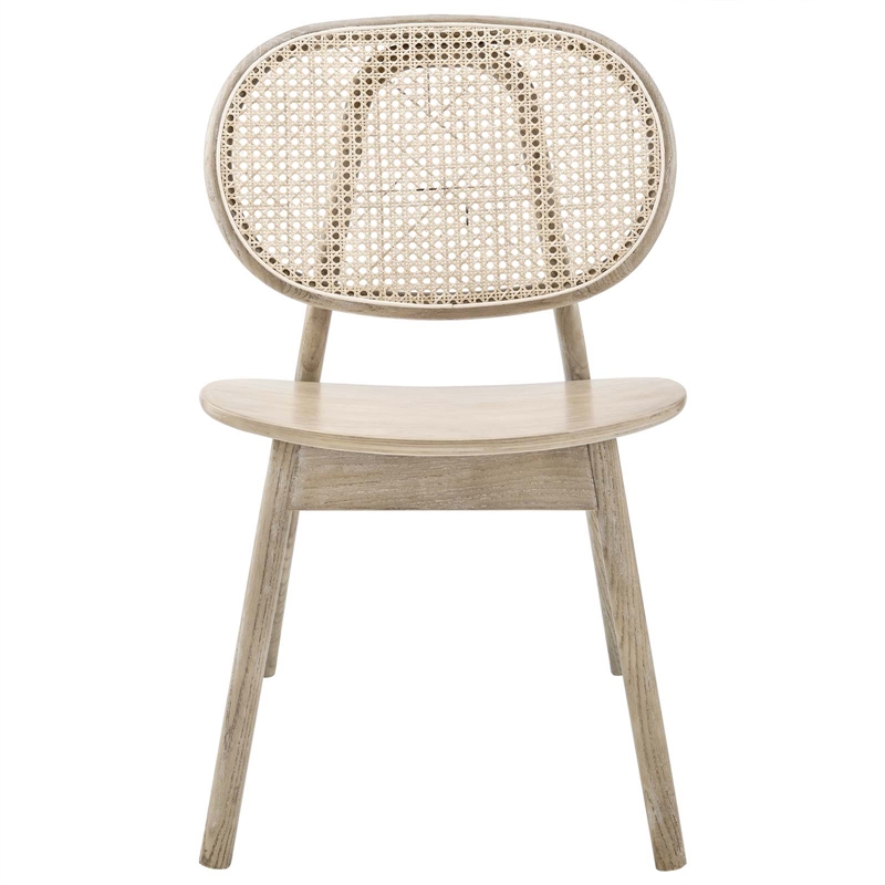 Pemberly Row Modern Rattan Side Chair with Elm Wood Frame in Gray