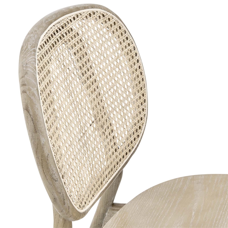 Pemberly Row Modern Rattan Side Chair with Elm Wood Frame in Gray