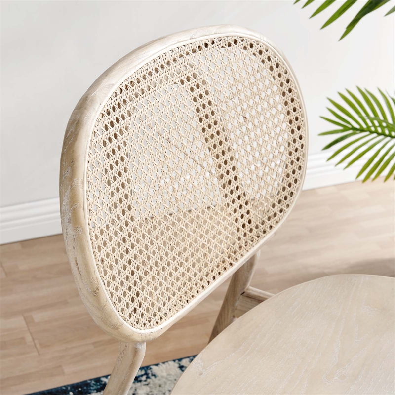Pemberly Row Modern Rattan Side Chair with Elm Wood Frame in Gray