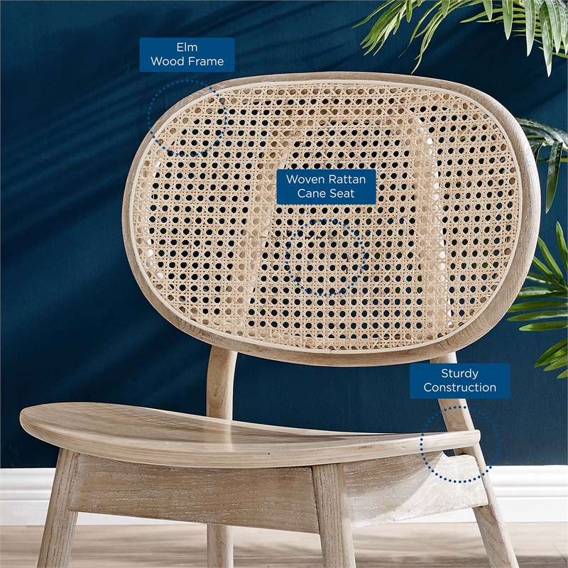 Pemberly Row Modern Rattan Side Chair with Elm Wood Frame in Gray