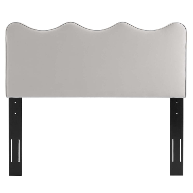 Pemberly Row Scalloped Twin Headboard in Light Gray Performance Velvet