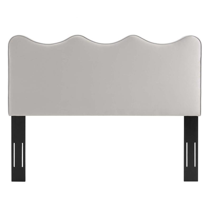 Pemberly Row Scalloped Twin Headboard in Light Gray Performance Velvet