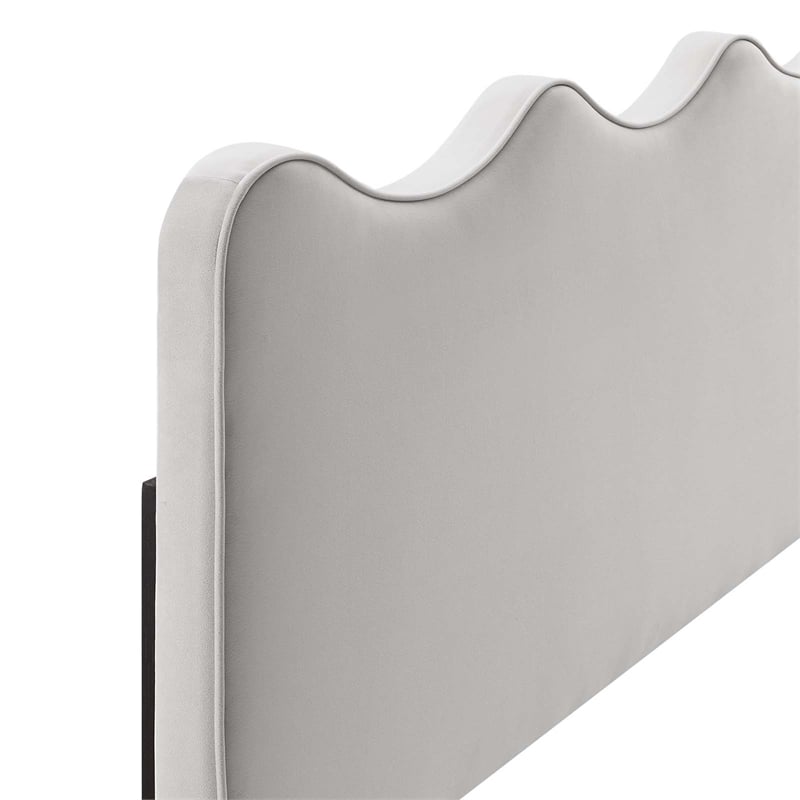 Pemberly Row Scalloped Twin Headboard in Light Gray Performance Velvet