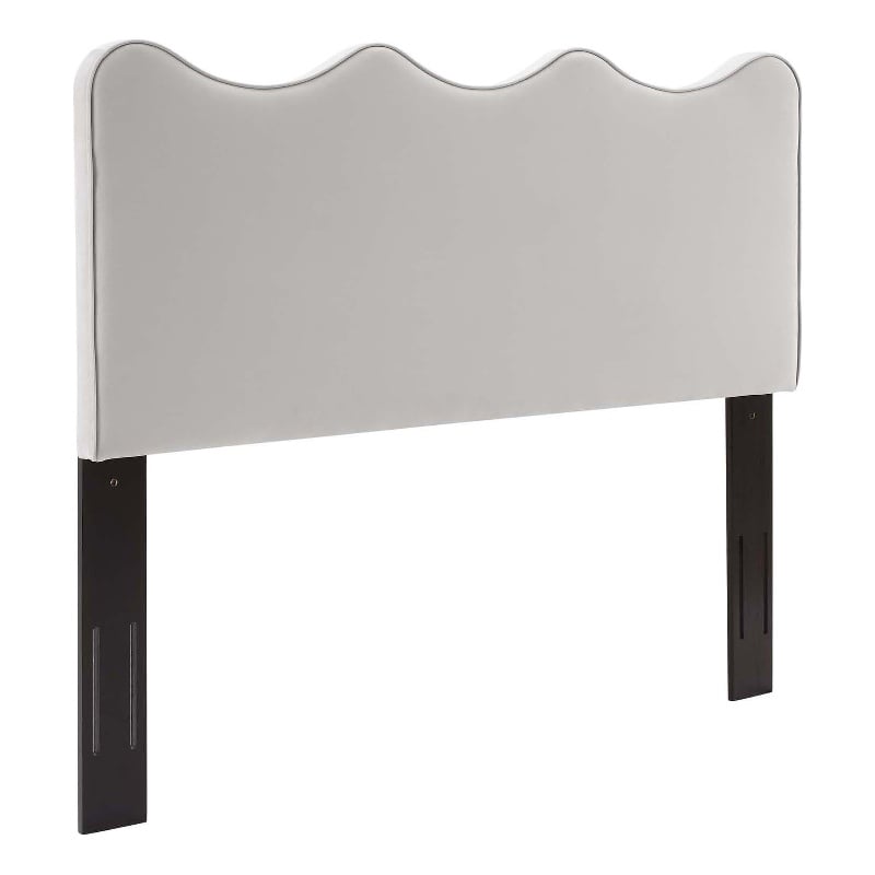Pemberly Row Scalloped Twin Headboard in Light Gray Performance Velvet